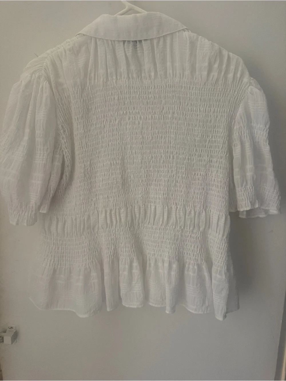 Lulu's White Smocked Button-Down Peplum Blouse